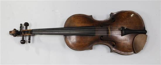 A German violin, follower of Johann Gottfried Hamm, late 19th century length of back 35.5cm (14in.), cased